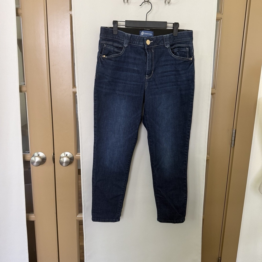 Democracy Womens 14 Blue Dark Wash Mid Rise "Ab"Solution Denim Skinny Jeans